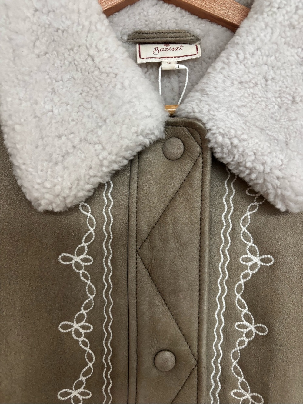 NWT Sézane x Baziszt Nicos Coat in Taupe with Cream Embroidery Size 4/36 - Picture 5 of 14
